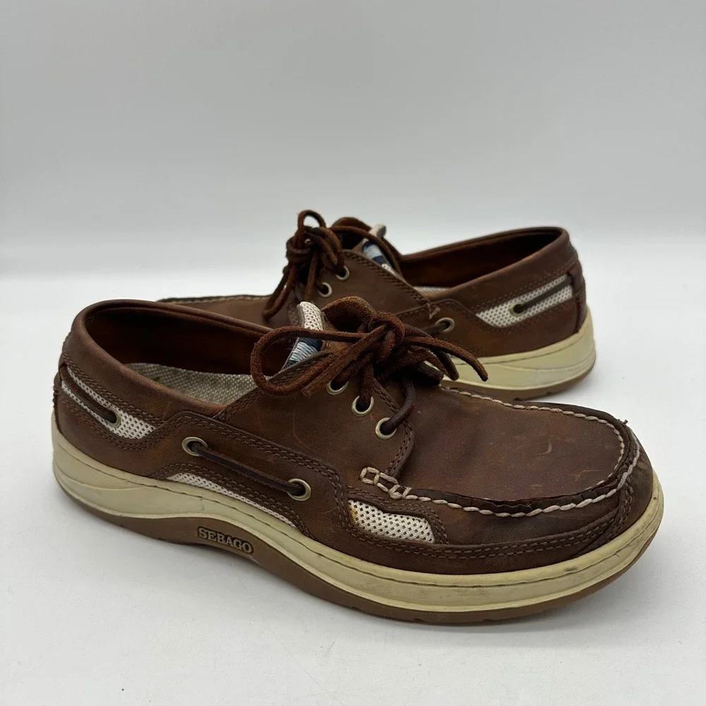 Sebago 99618 Mens Size 9M‎ Becket Casual Copper Tan Leather Mesh Boat Shoes